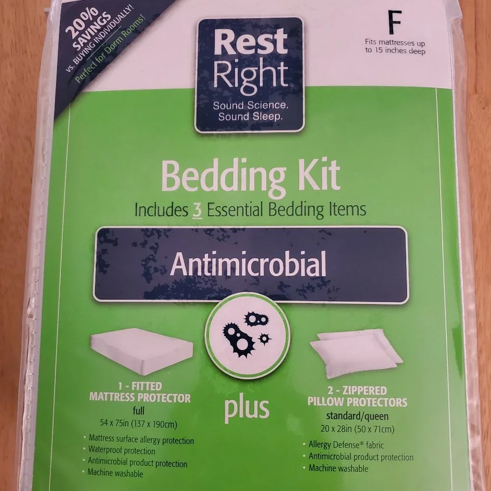 Rest Right Bedding Kit Antimicrobial Pillow & Mattess Cover Protector Full